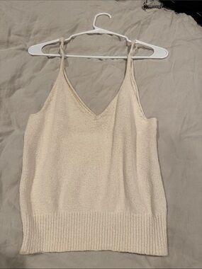 Braided-Strap Cream Knit V-Neck Camisole